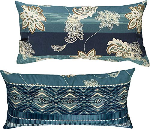 Erwin Müller Flanell Zusatzkissenbezug, Kissenhülle mit orientalischen Blumen-Ornamenten blau Größe 40x80 cm - klimaausgleichend, mit Reißverschluss, 100% Baumwolle (weitere Größen)