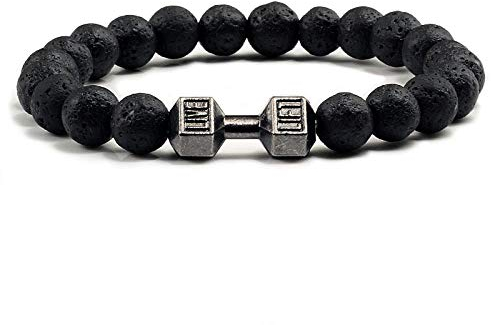 WJDT Männer Perlen Armband Natürliche Schwarz Lava Stein Hantel Charme Armbänder Energie Fitness Barbell Mode Frauen Schmuck-Waffe schwarz-lava_CHINA