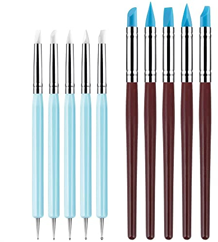 MMOBIEL 10 Herramientas para Esculpir Arcilla de Goma de Silicona - Pincel de Goma de Silicona y Herramienta para Modelar Bolas de Puntos por Manualidades de Cerámica y Manualidades de Uñas