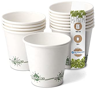 GREENBOX Taza de papel reciclable, color blanco, con EcoUp© Icon y revestimiento PLA I 50 Coffee To go, biodegradable, 180 ml, 7,5 oz, taza de café, taza desechable