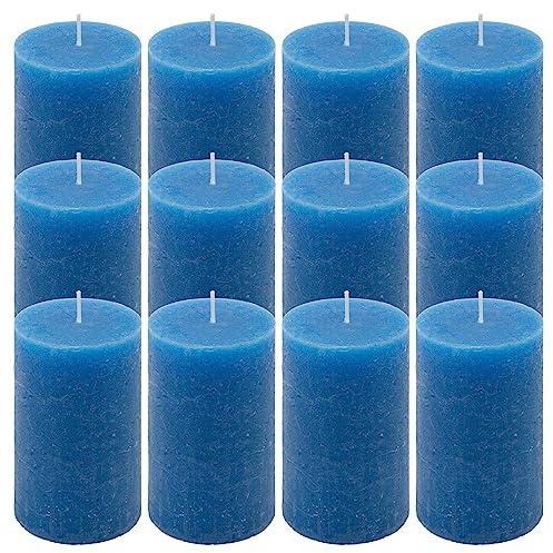 Rustik-Kerze Höhe 11,5 cm Ø 6,8 cm lange Brenndauer Rund-Kerze Säulenkerzen Kerzen-Deko Tafelkerzen Weihnachts-Kerzen Hochzeits-Deko (blau, 12)