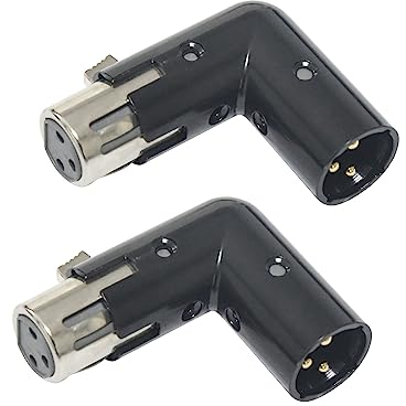 3-Pin xlr 90 Grad Adapter, einstellbarer männlicher zu weiblicher rechtwinkliger XLR Adapter für Dmx Kabel Schwarz(2 Pack)