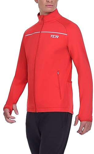 TCA Giacca Termica da Ciclismo e Corsa Uomo. Giacca Riflettente Traspirante Antivento con Tasche con Cerniera - Rosso, L