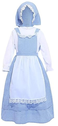 Lito Angels Kids Girls Medieval Dress Traditional Village Country Vintage Clothing Costume with Apron and Bonnet Hat Age 3-12 Years