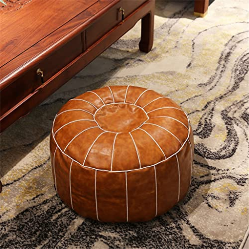 Nordischer Stil, marokkanischer PU-Leder-Pouf, handgefertigter Ottoman-Fußhocker, rund, großes Kunstleder-Kissen, Nicht gepolstert (Argento 50 x 30 cm)