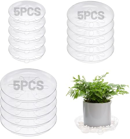 ANPHSIN 15 pcs Heavy-Duty Plant Saucers with Feet, 6in/8in/10in Clear Plastic Plant Drip Trays, Flower Pot Water Catchers Drainage Saucers for Indoor Outdoor Potted Plant