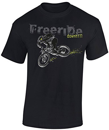 T-shirt för barn: Freeride Downhill – cykel presenter pojkar och flickor – cyklist i mountainbike MTB BMX skoter cykel utomhus pojke barn – trafik skola sport tröja födelsedag lekplats, svart, 134/146