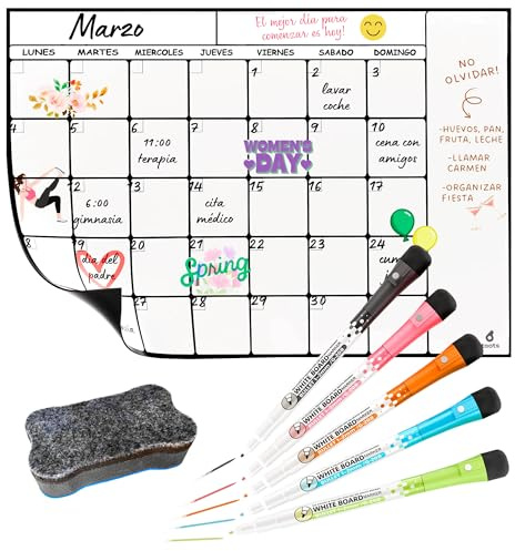 toots - Calendario Magnético Nevera A3 (42x30) Planificador Semanal o Mensual con 5 Marcadores y Borrador, Pizarra Organizadora para Cocina, Menú, Compras y Familia.