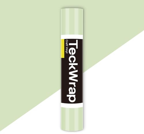 TECKWRAP Sage Green Permanent Vinyl 12 x 5ft (30.5cm x 153cm), Glossy Light Green Adhesive Vinyl for DIY Crafts, Wall Decals, Car Windows & Home Decor, Glossy Khaki Green