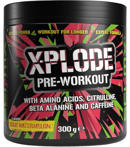 SCI-MX - X-PLODE Pre Workout Powder - Sour Watermelon - Amino Acids + 250mg Caffeine • 6g Citrulline Malate • 3.2g Beta Alanine per Serving (20 Servings) - 300g