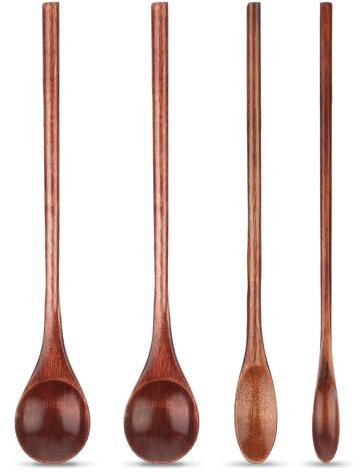 Abeillo Cucchiai da miele in legno, 4 pezzi, cucchiai di legno, miele, manico lungo Stir Spoon per miele, caffè e tè (marrone scuro)