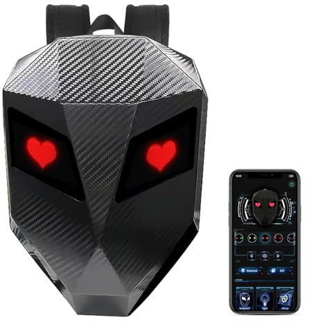 Bewinner Sac à Dos de Moto à LED, Sac à Dos de Moto Programmable, Sac à Bandoulière Extensible pour Casque, Sac à Dos D'équitation Rigide, Sac D'ordinateur Portable pour Randonnée,