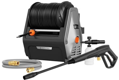 Giraffe Tools Wall Mounted Pressure Washer Essential, Max 2400 PSI, 2.0 GPM Electric Power Washer with 30M Retractable Hose, 500 ML Foam Cannon, 0°-40°Rotary Nozzle for Cars/Patios, Black Hard Hose