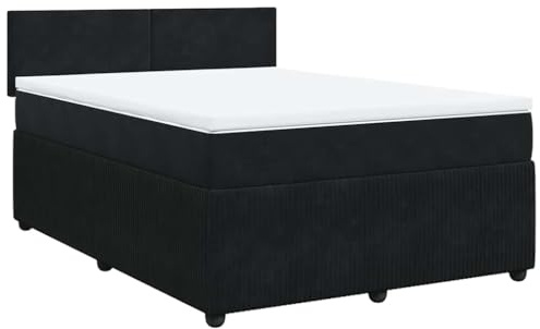 vidaXL Boxspringbett, Doppelbett mit Matratze Matratzenauflage, Bettgestell mit Lattenrost Kopfteil, Polsterbett Bett für Schlafzimmer, Schwarz 140x200cm Samt
