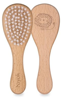 Niyok® Babybürste • Extra weiche Baby Haarbürste aus Buchenholz mit Nylon-Borsten • Hochwertige Babyhaarbürste für schonendes Entwirren & Kämmen • Baby Erstausstattung
