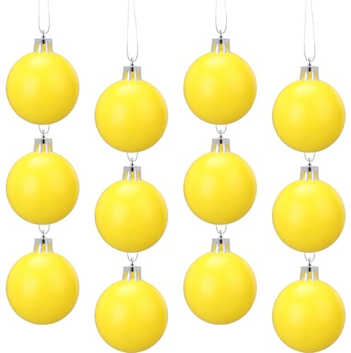 kymqlyw 12 palline di Natale gialle da 6,1 cm, ornamenti per albero di Natale, ciondoli per albero di Natale, palline lucide, set di palline per albero di Natale, da appendere, ghirlande, decorazioni