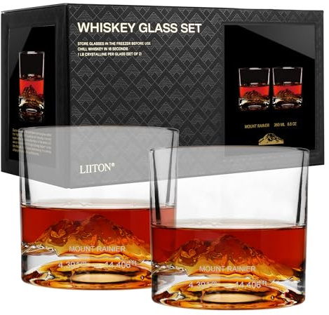 LIITON Mount Rainier Kristall-Whiskeygläser 2er-Set, dick & gefrierbar, je 1 Pfund, 300 ml – edles Geschenk für Männer, kühlt Cocktails stilvoll