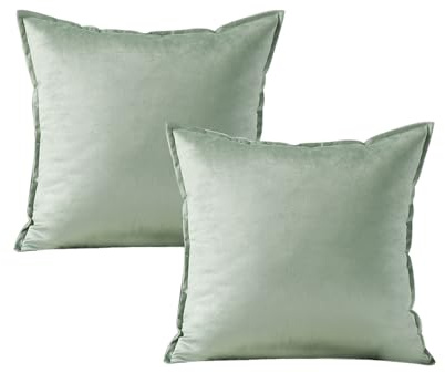 VAKADO Cushion Covers Velvet Decorative Pillow Covers Sage Green Christmas With Fringe Decor Soft Square Cozy Solid Color Cushion Cases Home for Bed Bedroom Sofa Couch Car Set of 2,45X45