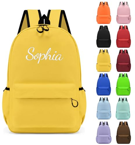 Personalizada Mochila Infantil con Nombre, Impermeable Lona Mochila Pequeña para Niños Niñas, Bordado Mochila Preescolar Colegio Infantil de 3-6 Años, Mochila Escolar 36 x 26 x 10cm (Amarillo)