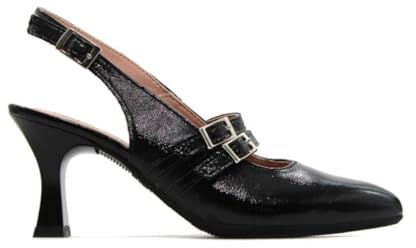 PITILLOS - Zapato clásico,salón Destalonado con Puntera Fina,tacón Fino con Base Ancha,Piel,Hebilla,Brillo, para: Mujer Color: Negro Talla:37