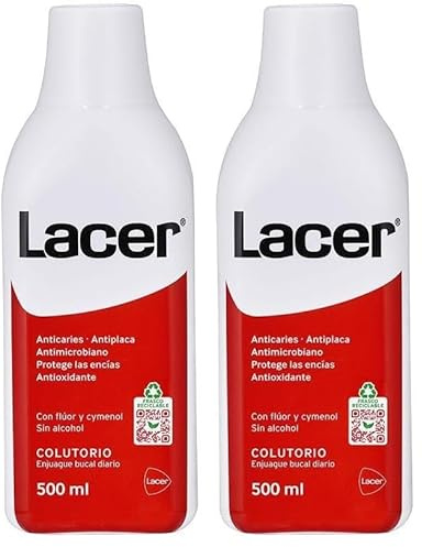 LACER - Colutorio 500 ml, Enjuague Bucal, Uso Diario, sin Alcohol, Boca Sana y Protegida, Previene la Caries y la Placa Dental, Limpia en Profundidad (Paquete de 2)