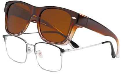 YAMEIZE Vintage Polarized Rectangle Wear Over -Sunglasses for Men Women Classic Anti Glare UV400 Protection Square Wear Over Eyewear Driving Outdoor