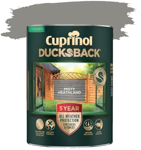 DUAYRA Ducksback Fence Paint 5L | All Weather Protection Paints | Outdoor Sheds Fence Wood Treatment | Low VOC - 10m²/L Coverage | Quick Drying Waterproof | Non Drip, Wex-Enriched | (Misty Heathland)