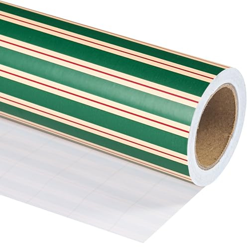 RUSPEPA Papel De Regalo De Rayas - Mini Rollo - 43,2 Cm X 10 M - Elegante Papel De Regalo De Rayas Rojas Y Verdes Para Navidad, Cumpleaños, Bodas Y Baby Shower