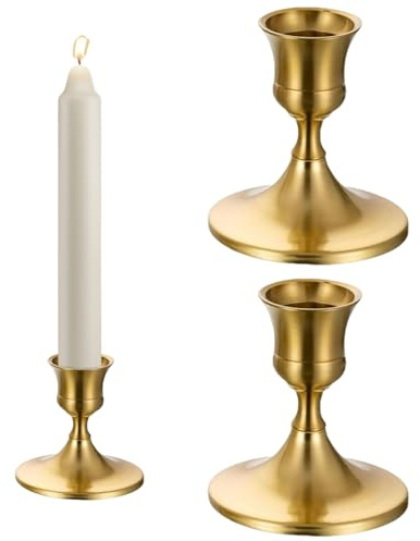 Kerzenständer Gold, 2er Set Goldene Kerzenhalter für Stabkerzen, Elegante Tischdeko für Hochzeit, Weihnachten und Festliche Anlässe, Metall, Höhe 2,8 Zoll