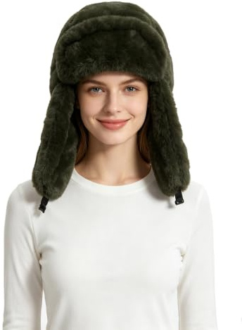 Lina & Lily Chapka Bonnets de Trappeur Femme Homme Hiver en Fausse Fourrure (Vert Olive)