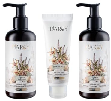 D'Arcy Organic Skincare Gift Set, Body Lotion 250ml, Body Wash 250ml and Hand Cream 75ml with Organic Ingredients, Paraben-Free, Sulfate-Free, Alcohol-Free. Made in UK