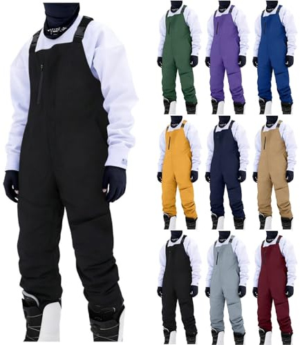 Pantalon de ski pour homme avec bretelles baggy - Salopette de ski chaude - Imperméable - Avec bretelles - Couleur unie - Pour les activités de plein air