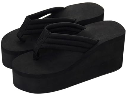 Sommar flip flops damer elegant, platå tåseparator damer svart kilklack tåseparator vattentät flipflops mjuka sulor strandskor peep tåsandaler bekväma fritidsskor