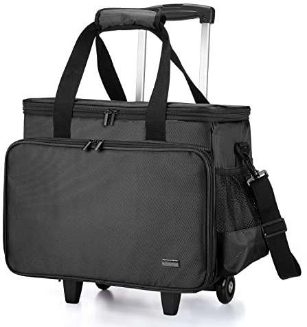 Luxja Máquina de Coser Bolsa con Ruedas, Bolsa de la Máquina de Coser, Bolsa de Almacenamiento de la Máquina de Coser y Accesorios de Coser, Negro