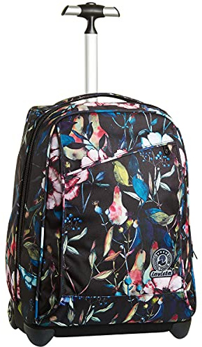 Invicta Sac à Dos à Roulettes, Wildflowers, Sac à Livres à Roulettes, 2 En 1, Sac à Dos + Trolley, Filles et Garçons, pour L'École, le Sport, les Loisirs, Pochette pour Ordinateur Portable, Noir