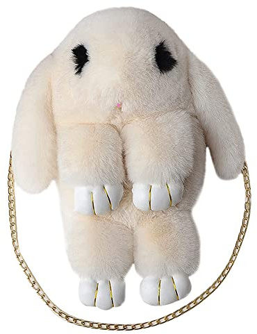 Damaxelväska med kanin, söt, fluffig, mjuk, plysch, tecknad film, lurvig kanin, avtagbar kedjerem, myntbörs, Beige, En Storlek