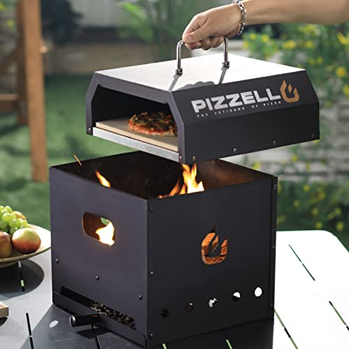 PIZZELLO Horno de Pizza de Leña Al Aire Libre Con Piedra de 12 Pulgadas, Cáscara, Cubierta Impermeable y Parrilla de Cocina - 2 Capas