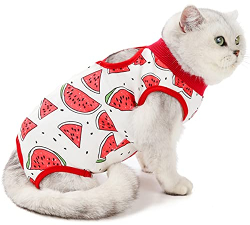 AgoumLux Katzenbody Nach Op Kastration für Katze Body für Operation Leckschutz Katzenbekleidung Recovery Kleidung Baumwolle, Rot, L