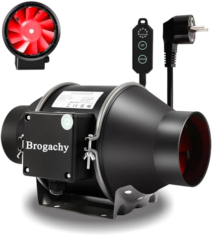 Brogachy 100mm Rohrventilator 365m³/h,Regelbar PWM Abluftventilator 3000 RPM mit Dreiphasiger EC-Motor, für Heizung, Kühlung,Booster, Wachstumszelte, Hydrokulturen, Heimgebrauch, Belüftung.