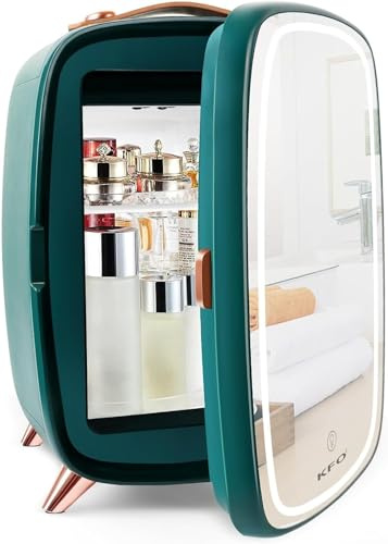KFO Nevera Para Cosmeticos Con Espejo LED 6L | Nevera De Maquillaje Portátil, 3 Modos De Luz (Viva/Tamizada/Estrellada) | 6°C + 20 DB Ultra Silenciosa | Mini Nevera Para Cremas Y Perfumes