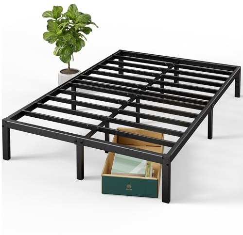 Zinus Elias Sommier 160x200 cm avec Lattes en Métal - Cadre de Lit Double en Acier Robuste - Hauteur 36 cm pour Rangement - Montage Facile - Noir