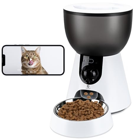 Podazz Distributore Automatico Cibo Gatti con Fotocamera 1080P, 2.4G/5G WiFi Dispenser Cibo Gatti, Controllo App, Timer, Visione Notturna e Voce Bidirezionale, Fino a 10 Porzioni 10 Pasti al Giorno