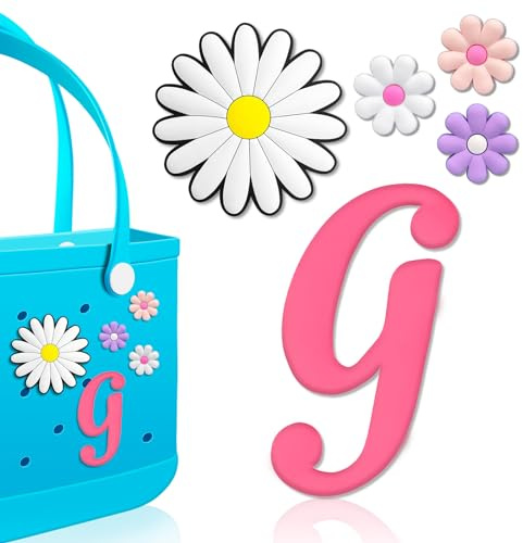 Hikkcos 5 ciondoli a forma di lettera per borse Bogg, accessori per borse Bogg, clip per inserire ciondoli decorativi con lettere dell'alfabeto, per borsetta, borsa da spiaggia, semplice e moderna,