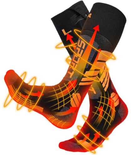 KEMIMOTO Calcetines Calefactables Hombre y Mujer, Calefacción en Todo el Pie y los Dedos, Calcetines Térmicos Lavables con Control Mediante App, de Lana de Oveja para Ciclismo, Esquí, Pesca y Caza