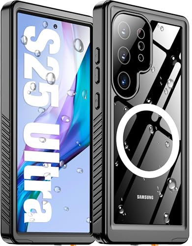 Oterkin Magnetic for Samsung Galaxy S25 Ultra Case Waterproof, [IP68 Underwater][MagSafe Compatible] Built-in Camera & Screen Protector[360°Full Body Sealed]Shockproof Case for Galaxy S25 Ultra, Black