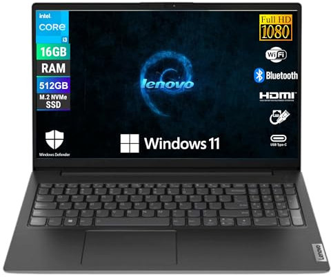Lenovo, Notebook Pc Portatile, Display 15,6 Full HD, Intel i3-1315U 6 Core 3.3 Ghz, Ram 16 GB DDR4, 512 GB SSD NVMe, Win 11 Pro