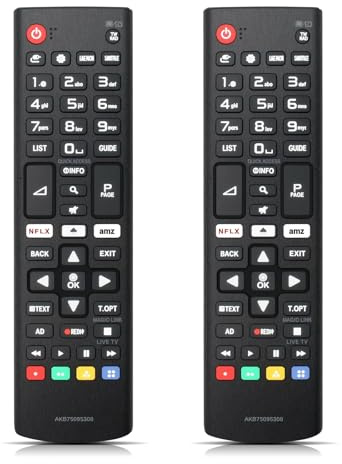 Paket med 2 reservfjärrkontroller för LG-fjärrkontroll, kompatibla med alla LG-fjärrkontroller - Ingen programmering krävs (SUB: AKB75095303, AKB75095308, AKB75375608, AKB75675301)