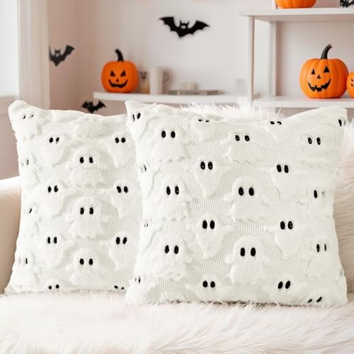 Voqeen Cushion Covers 45x45cm for Halloween Christmas fluffy Pillow Cases Set of 2 Soft 3D Plush Fur Cushion Case for Chair Sofa Bedroom Living Room Home Decor