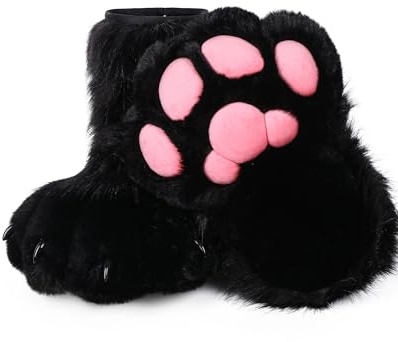 BNLIDES Cosplay Animal Cat Wolf Dog Fox Fursuit Feet Paw Claw Shoes Furry Boots Costume Accessories for Adult (Black Pink)