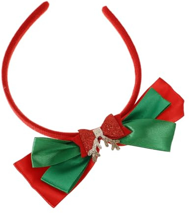 WRITWAA Diadema de Alce Roja y Verde Lazo Tocado Navideño para Mujer Accesorio para Fiestas Navideñas y Disfraces
